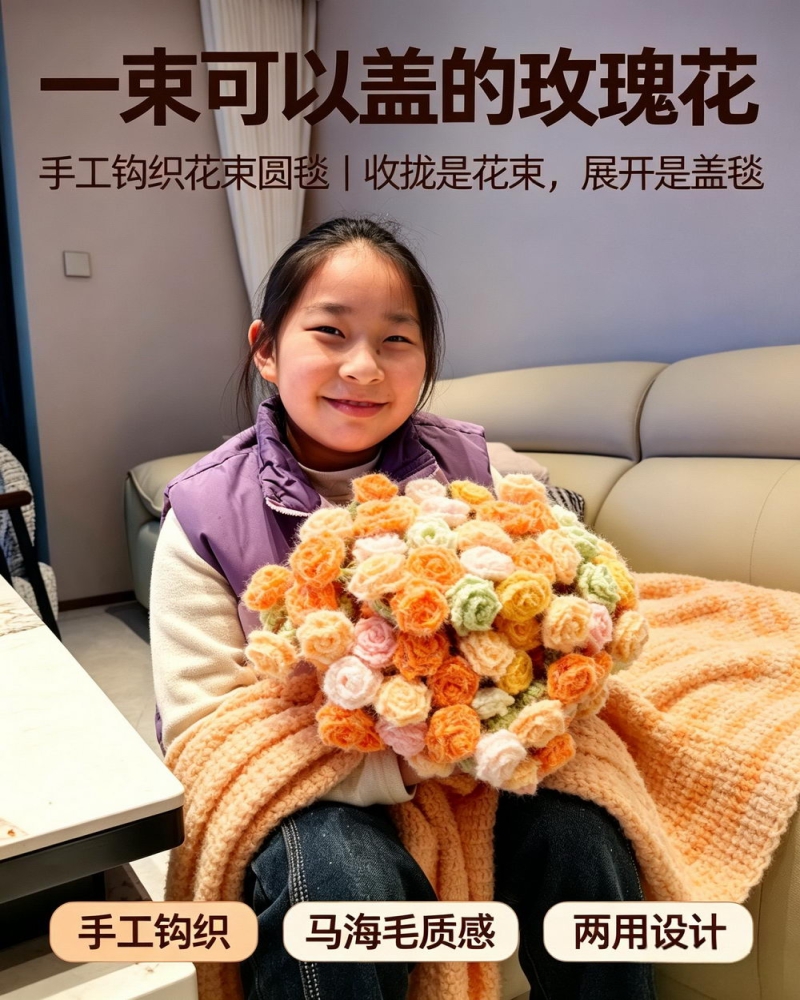 落日橘柚花束毯